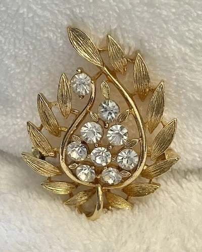 Vintage Lisner Rhinestone Leaves/Branch Brooch