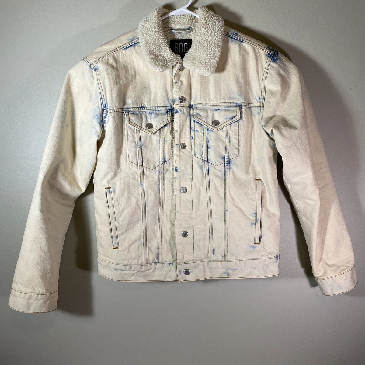 BDG Urban Outfitters Bleached Denim Jacket Sherpa Lined Size Medium
