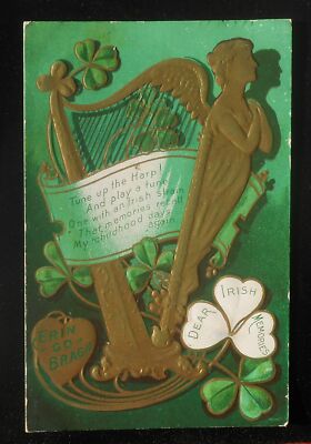 1909 St. Patricks Day Greetings Tune Up the Harp! Flautt Frederick MD Irish PC