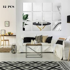 12PCS Mirror Wall Stickers Decoration, DIY Acrylic Removable Square Wall Stic...