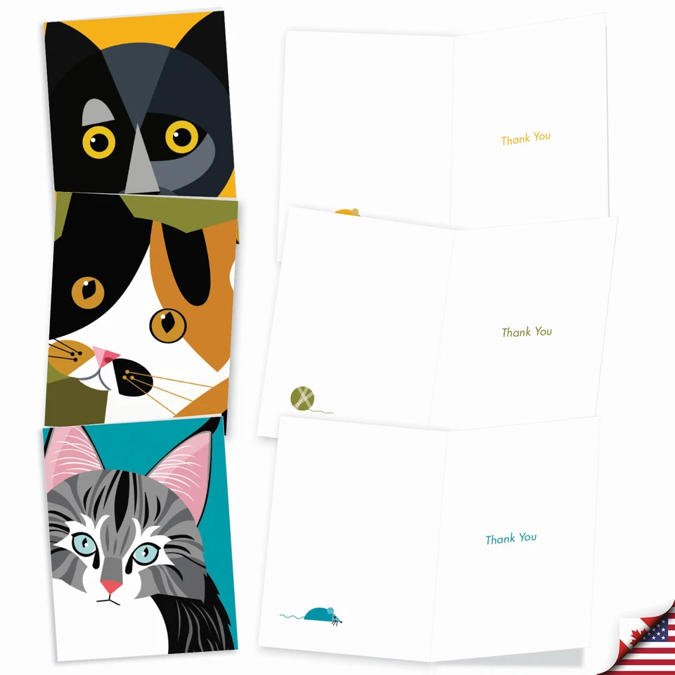 Paquete de 10 tarjetas de notas en blanco surtidas para todas las ocasiones - gatos cúbicos Foto 3 de 4