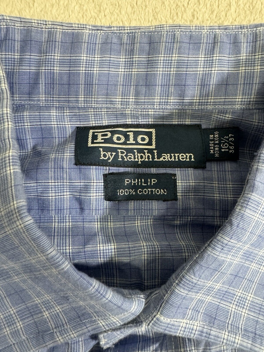 ralph lauren dress shirt sizes POLO RALPH LAUREN PHILIP DRESS SHIRT SIZE 16 1/2 -36/37 Blue Check