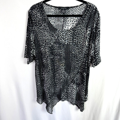 Adele & May Women's Tunic Top Size 2X Gray/Black Print Sharktooth Hem