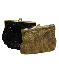 Set of 2 vintage beaded evening bags gold  black chain strap