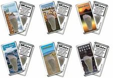 Ocean Beach FootWhere® Souvenir Fridge Magnets. 6 Piece Set. Made in USA