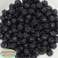12mm Black Resin Rhinestone Bubblegum Beads Lot 40 pc.chunky gumball