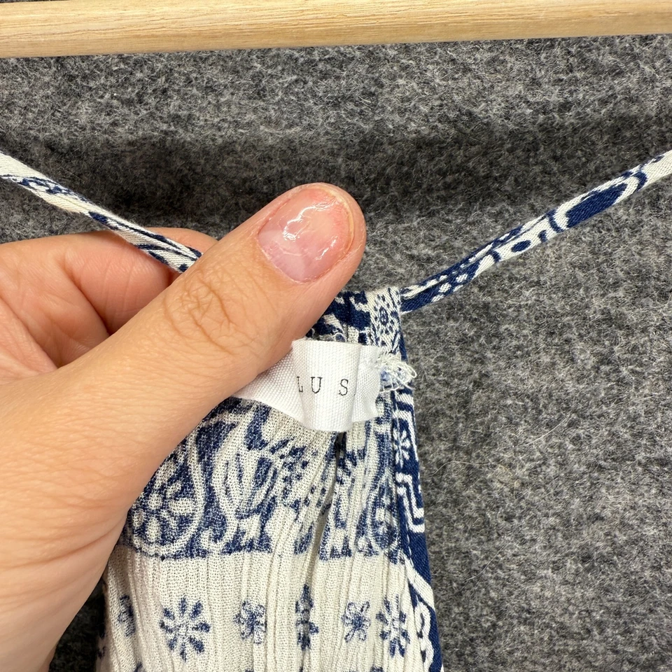 Exuberante Mono Mujer S Pequeño Azul Rayas Cuello en V Sin Mangas Rayón Pantalones Cortos Informales Foto 4 de 4