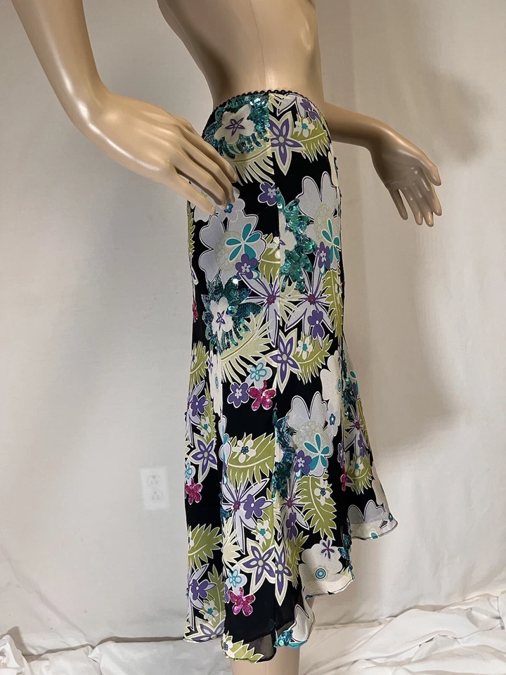 Nicole Miller, Falda Mujer, Estampado Floral, Falda Alta-Baja, Multicolor Talla 0 Foto 4 de 4