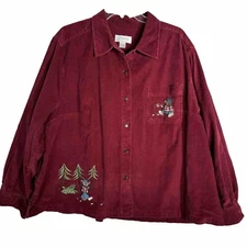 Vintage CJ Banks Corduroy Button Shirt Jacket Embroidered Women Plus Sz 3X