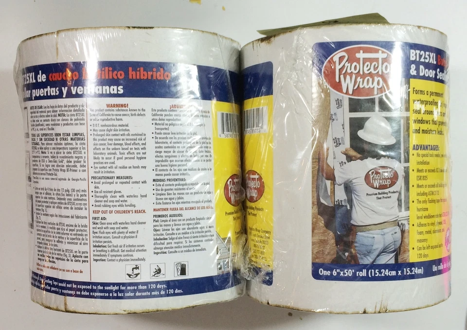 Protecto Wrap BT25XL Window & Door Sealing Tape Roll Size 6 in. x 50 Ft (2 Pack)
