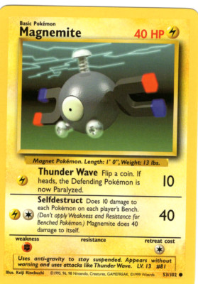 MAGNEMITE 53/102 BASE SET UNLIMITED POKEMON TCG CCG 1999 NM