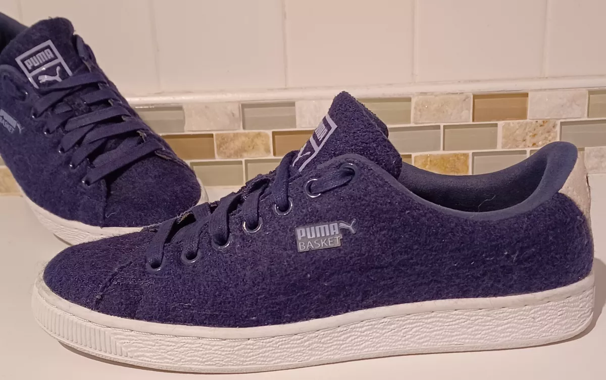 Puma Basket Embossed Wool Sneakers Lace Up Blue Men s Sz 8 Navy