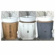 Bathroom Vanity Free Standing Solid Oak, White or Grey Painted Corner Cabinet