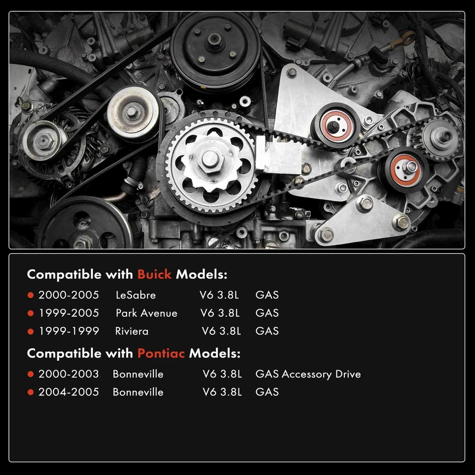 2x Serpentine Belt Drive Component Kit for Buick LeSabre 2000-2005 Pontiac 3.8L - Image 2 of 4