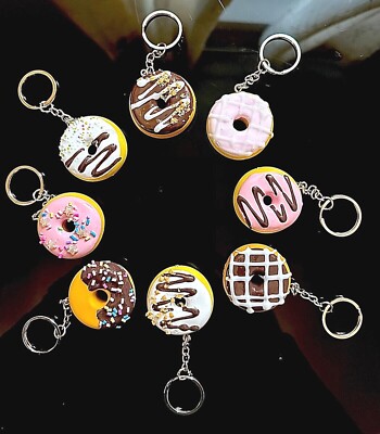 Donut Keyring 3D Food Sweet Gift Cute Pink Chocolate sprinkles Car Key  Chain UK