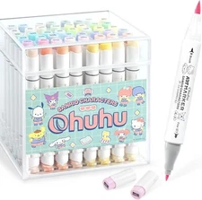 Sanrio Ohuhu 48 Pastel Marker Set 2nd Edition brush fine type w/ Blender Pen