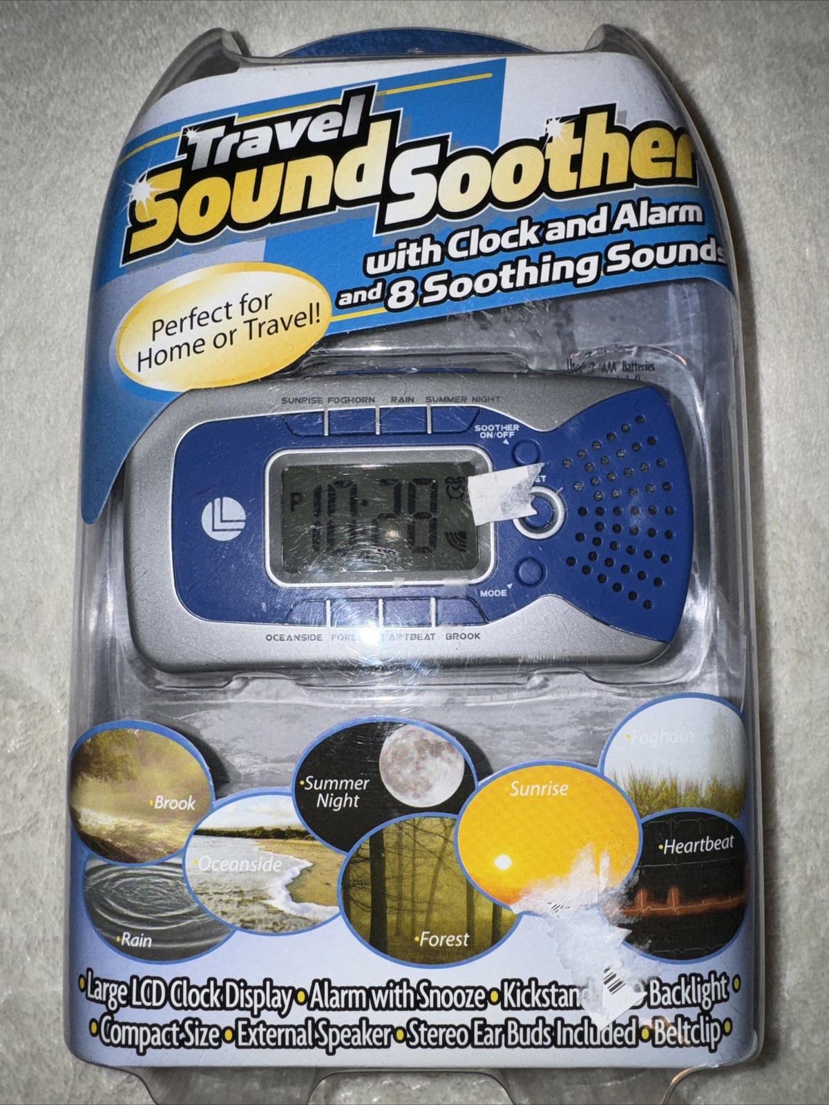 Travel Sound Soother Clock Alarm 8 White Noise Nature Sounds Travel New sealed