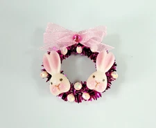WMH Miniature Dollhouse Easter Wreath - Dark Pink /Bunnies - TINY 1 1/8"