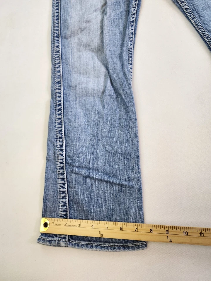 Pantalones de mezclilla plateados Frances Capri para mujer W29 azul claro tiro bajo verano Foto 3 de 4