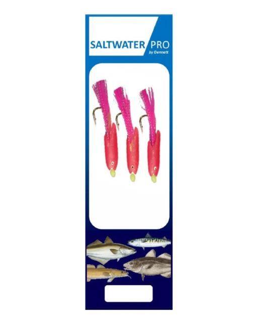 Saltwater Pro by Dennett 3 Hook Jumbo Hokkai Rig Pink Feather - Hook Size 4/0
