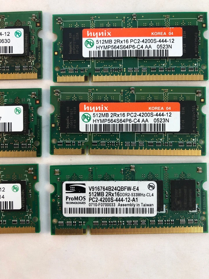 6 piezas Hynix ProMos DDR Laptop Notebook Memoria 3 GB (6X512 MB) PC2-4200S 3 pares 1 GB  Foto 3 de 4