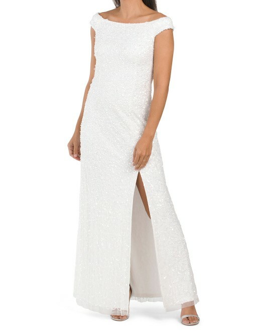 ADRIANNA PAPELL Sequin Embellished Off The Shoulder Gown (size 14)*