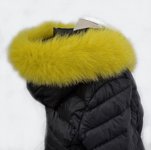 ALTRA Finitura Collare Vera Pelliccia di Volpe Originale per Cappotto Giacca Cappuccio CODA PELLICCIA Giallo 70 cm