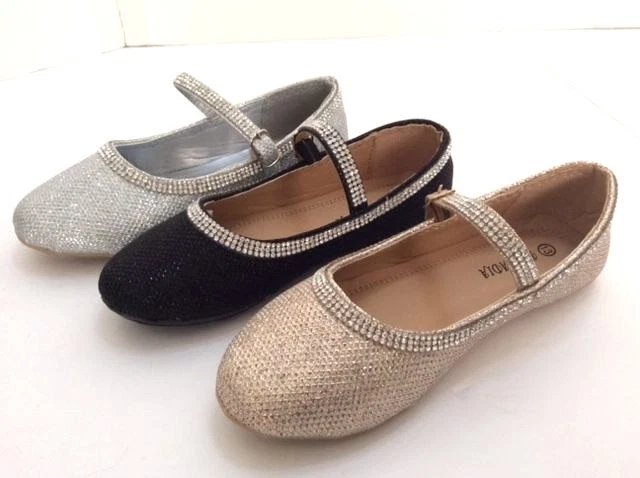 Niñas Niños niños niños pequeños brillan tiras de ballet zapatos a la venta ahora negro plata dorada Foto 2 de 4