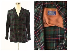 50s/60s Vintage Pendleton Green Plaid Wool Jacket Mens M Chore Jacket