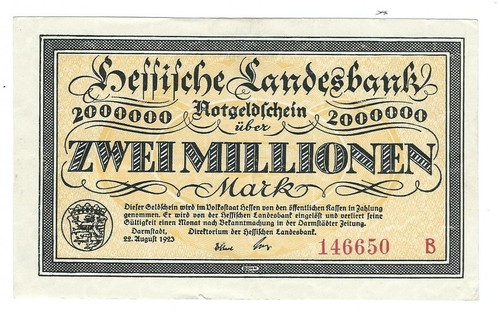 Notgeld - Darmstadt - Großnotgeld Hessische Landesbank - 2 Millionen Mark - 1923 - 第 1/2 張圖片