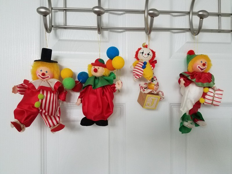 Set Of 5 Vintage Circus Clown Christmas Ornaments 