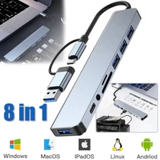 Adapter USB C HUB Type 7/8Port 5G Speed Multi USB Splitter For PC Laptop Macbook