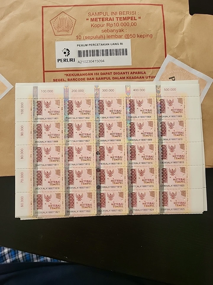 Materai Indonesia Rp 10.000,- (3 piezas) NUEVO Foto 2 de 2