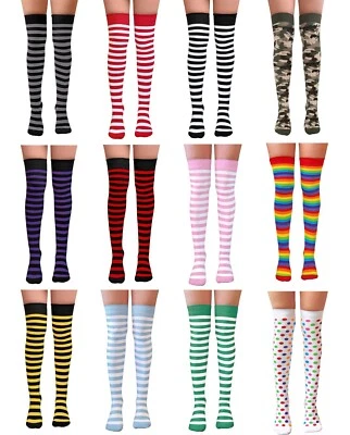 Girls Over The Knee Stripey Striped Socks Cosplay Fancy Dress Up Party UK 4-5.5