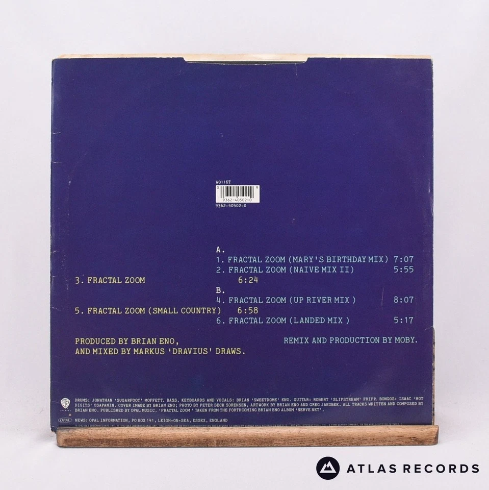 Brian Eno Fractal Zoom 12" Single Vinyl Record W0116T - VG+/VG+ - Image 3 of 4