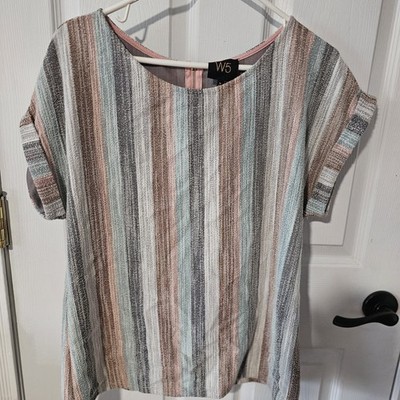 Anthropology W5 Short Sleeve Top Back Zip Knit Sz M Boho Hippie Cuffed 