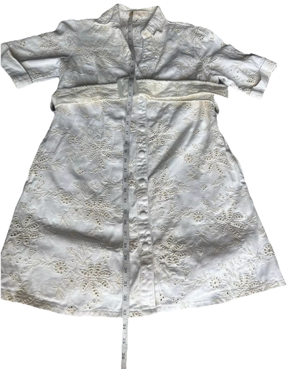 solitaire denim dress Solitaire | Dresses | Solitaire Women Denim Dress S White Floral Belted Short Sleeve W Pockets