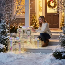 Set of 3 Pre-Lit Iridescent Christmas Gift Boxes  Indoor & Outdoor Holiday Décor