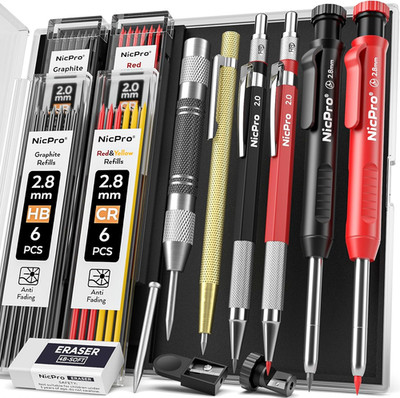 Nicpro 15 Stück Tischler Bleistifte Set Mit Anspitzer, Mechanische Zimmermannsbl