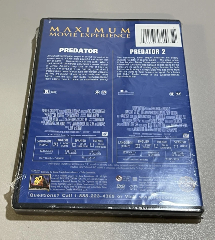 Predator 1 & 2 Double Feature DVD 2010 Arnold Schwarzenegger - New Sealed - Image 2 of 4
