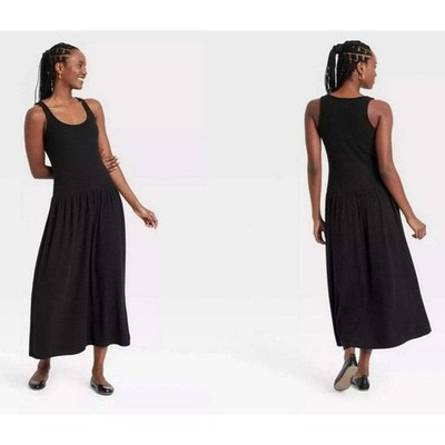 Women's Drop Waist Knit MIDI Slip Dress - Universal Thread Black L