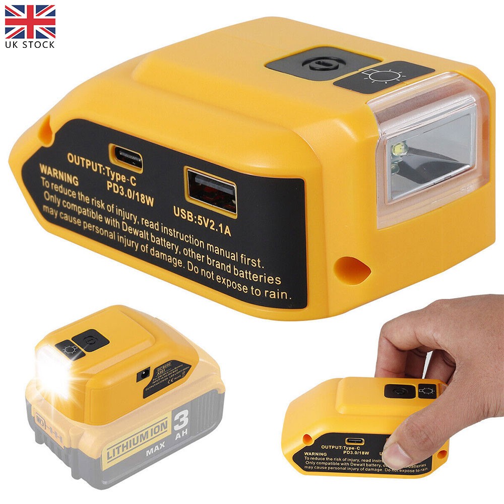 DCB090 for Dewalt USB Phone Charger Adapter Li-ion & LED Battery Power Source UK