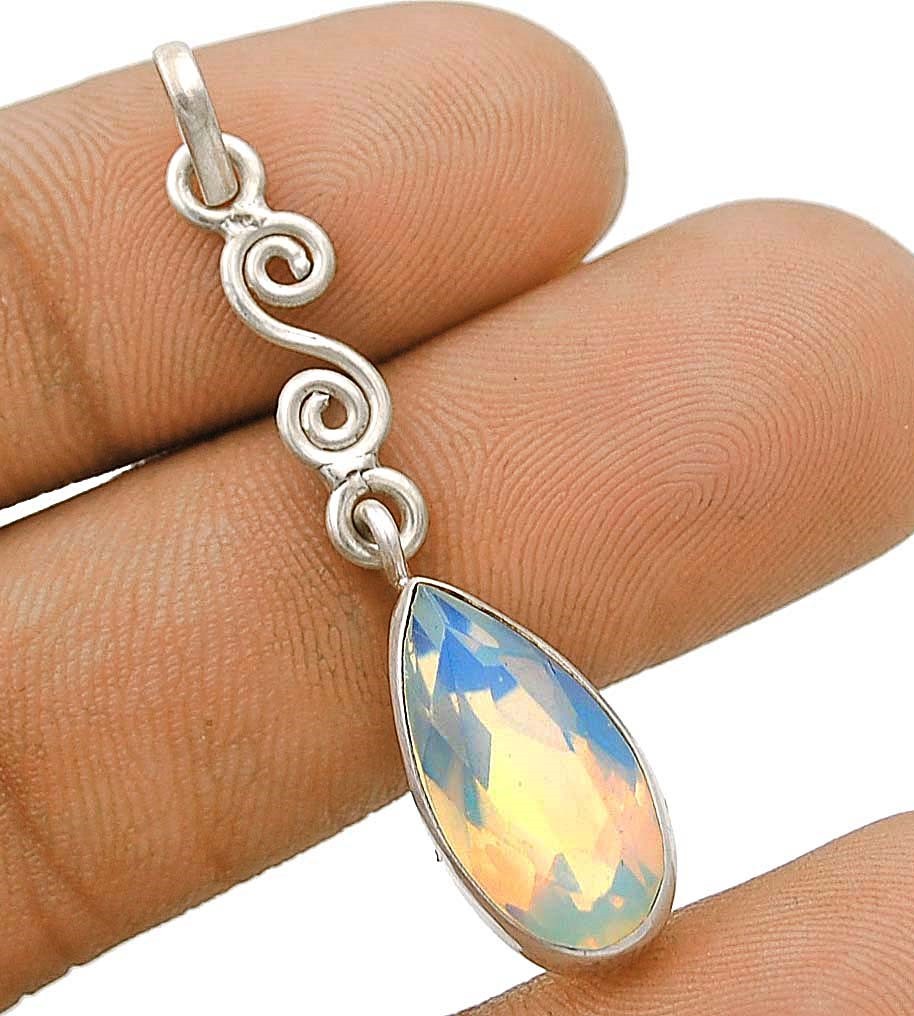 3CT Natural Fire Opalite 925 Solid Sterling Silver Pendant Jewelry