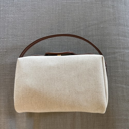 LORO PIANALP Travel Pouch in Natural Canvas and Rounded Leather