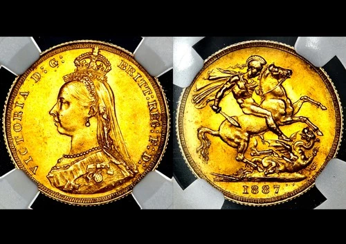 Rarity 5 1887 Victoria Great Britain London Mint Jubilee Gold Sovereign NGC AU58