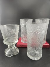 Set 4 Tiara Ponderosa Pine Frosted Clear Glasses Tumblers Goblet 1970s