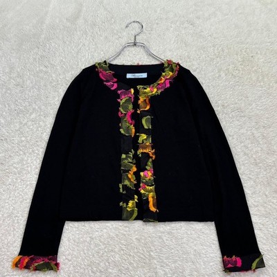 BLUMARINE I38 schwarze Strickjacke mit Fransen Verzierung Wolle Seide...