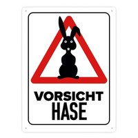 Vorsicht Hase Metallschild XXL In 28X38 Cm Mit Hasen Silhouette