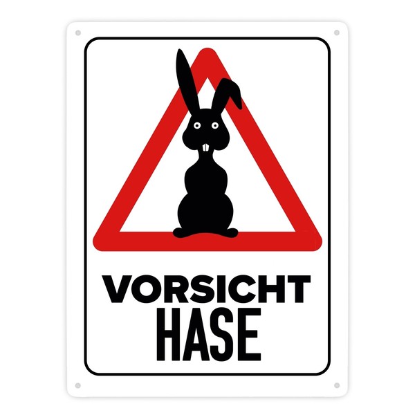 Vorsicht Hase Metallschild XXL In 28X38 Cm Mit Hasen Silhouette-image