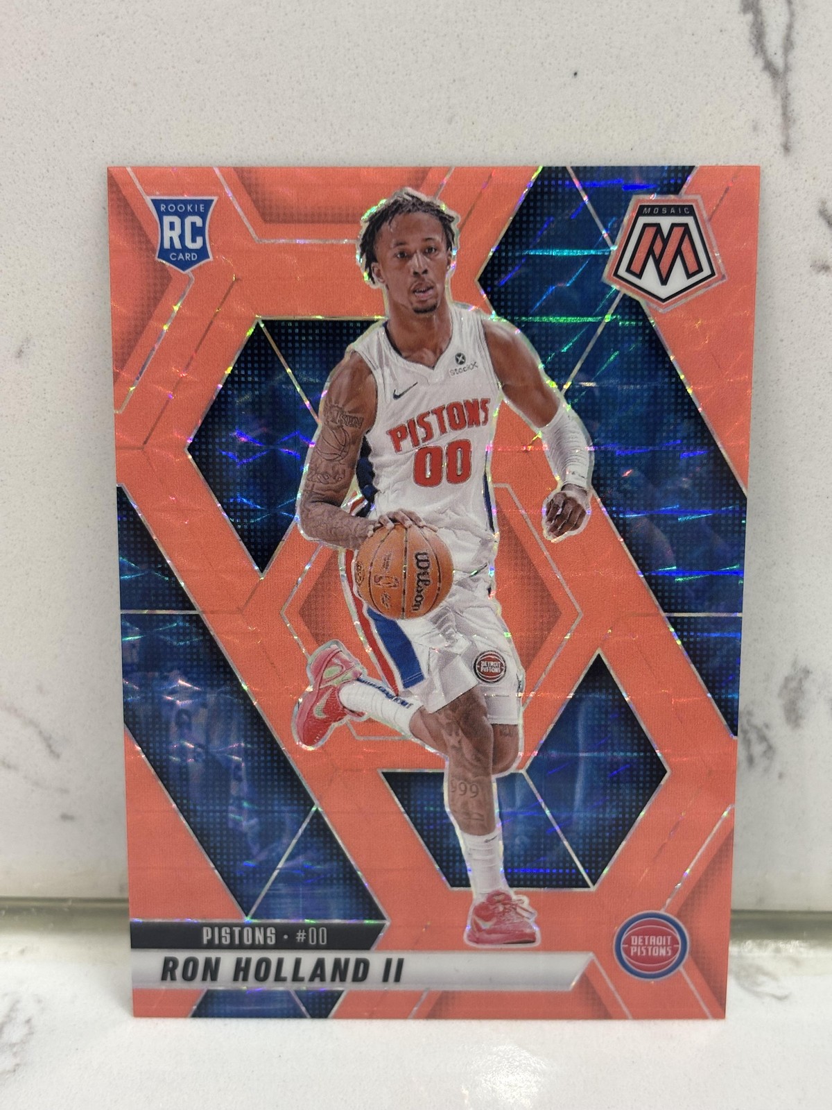 2024-25 Panini Mosaic #219 Ron Holland II Red Fluorescent Mosaic #/75